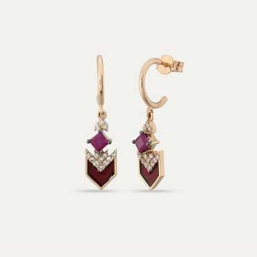 Geostar 0.76 CT Diamond and Ruby Burgundy Enamel Earring - Nev Jewellery