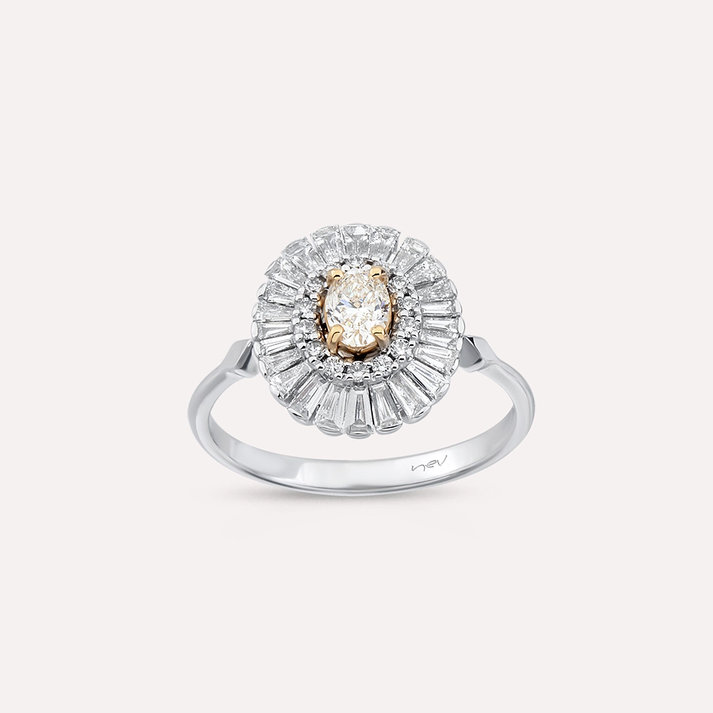 Giana 0.95 CT Oval and Trapeze Cut Diamond White Gold Ring - Nev Jewellery (1)