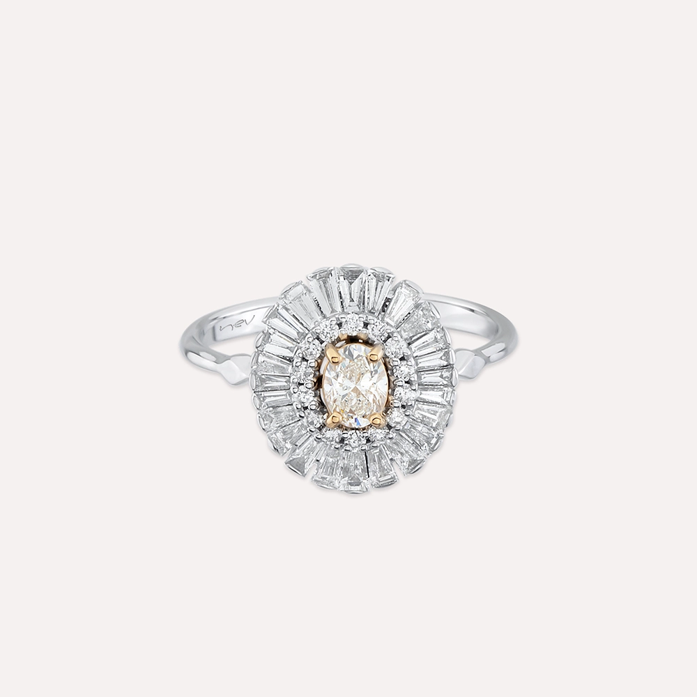 Giana 0.95 CT Oval and Trapeze Cut Diamond White Gold Ring - 6