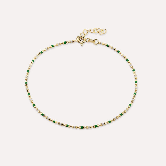 Green and White Enamel Yellow Gold Golf Bracelet - Nev Jewellery