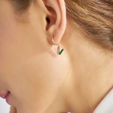 Green Enamel and Diamond V Letter Single Dangling Earring - Nev Jewellery (1)