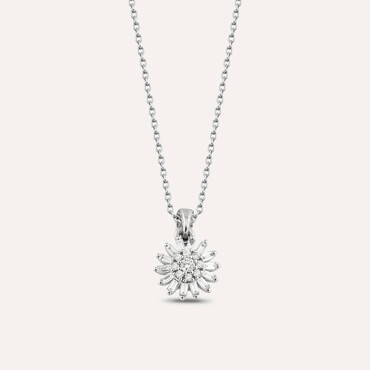 Güneş 0.22 CT Baguette Cut Diamond White Gold Pendant - Nev Jewellery