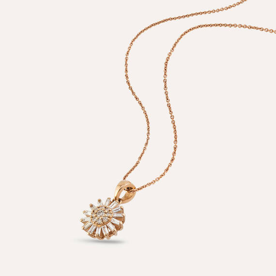 Güneş 0.17 CT Baguette Cut Diamond Rose Gold Pendant - 4