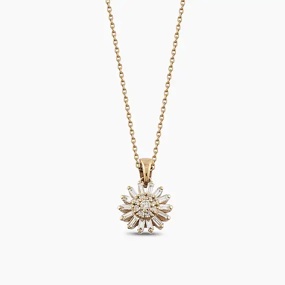 Güneş 0.17 CT Baguette Cut Diamond Rose Gold Pendant - 2