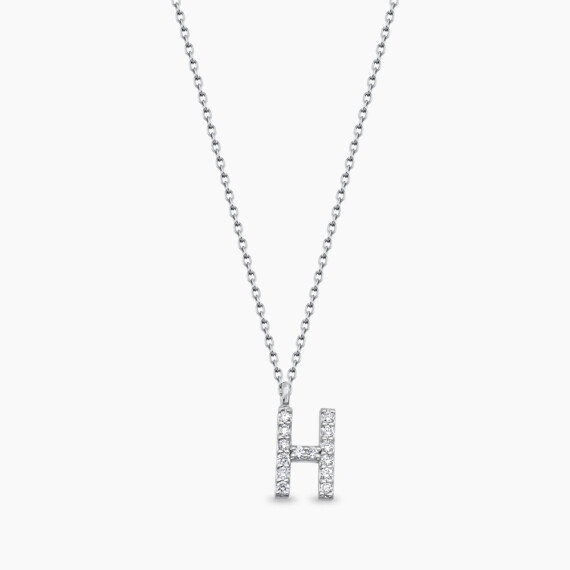 H Letter 0.09 CT Diamond White Gold Necklace - Nev Jewellery