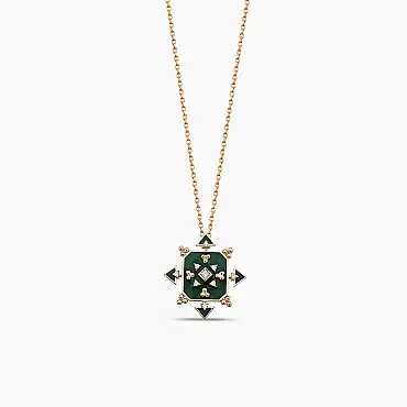 Hadar 0.14 CT Diamond and Green Enamel Rose Gold Pendant - Nev Jewellery (1)