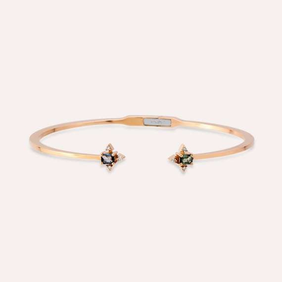 Halleystar 0.54 CT Diamond and Sapphire Cuff Bangle - 2