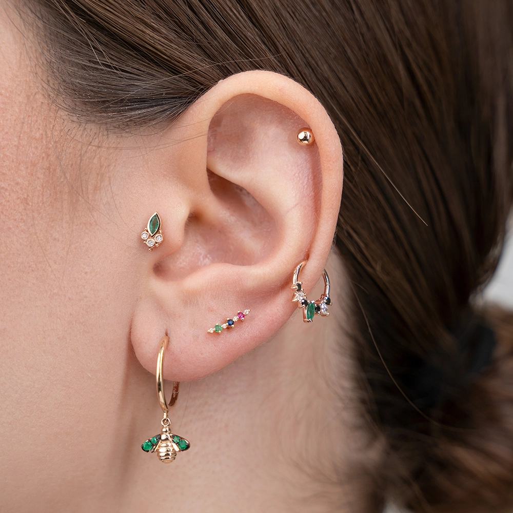 Hana Emerald and Black Diamond Rose Gold Hoop Piercing - 5