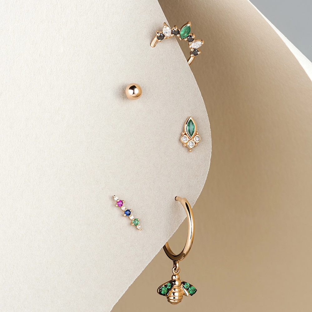 Hana Emerald and Black Diamond Rose Gold Hoop Piercing - 3