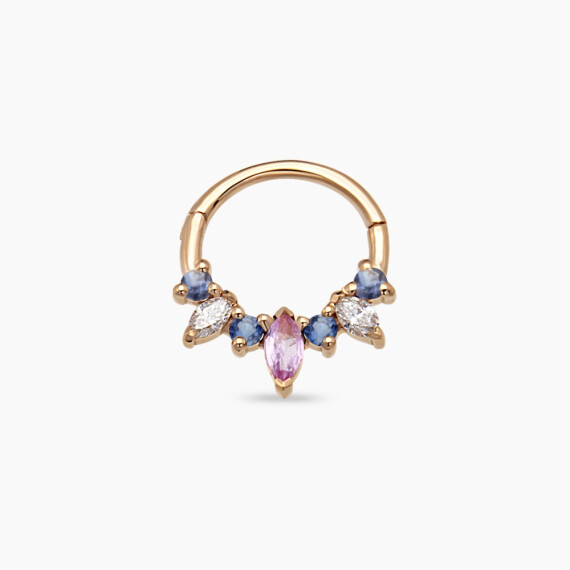 Hana Multicolor Sapphire and Diamond Rose Gold Hoop Piercing - Nev Jewellery