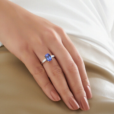 Harper 3.26 CT Tanzanite and Baguette Cut Diamond Ring - Nev Jewellery (1)