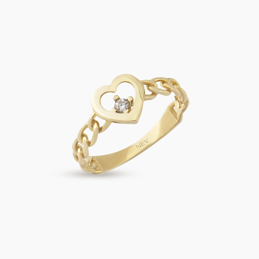Heart Yellow Gold Stone Ring - 2