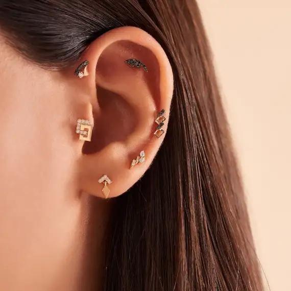 Honeycomb Black Diamond Rose Gold Piercing - 1