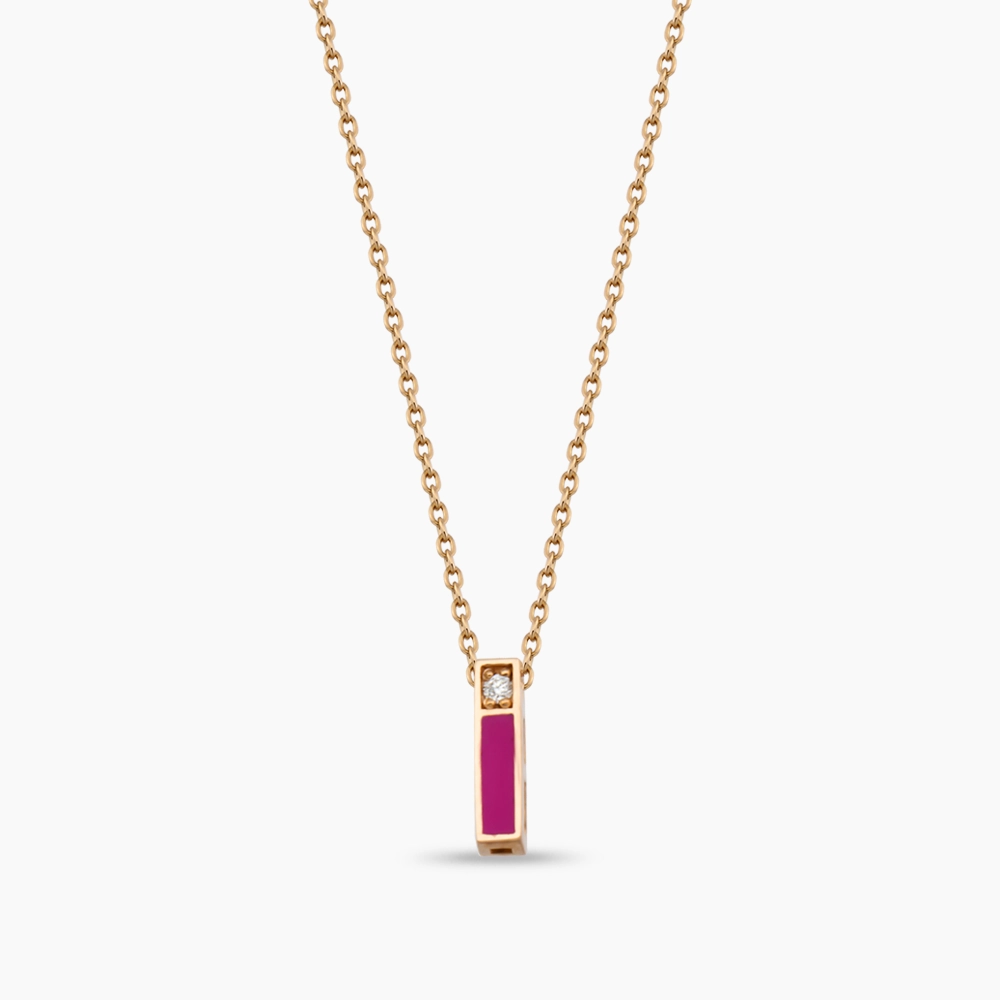 I Letter Diamond and Pink Enamel Rose Gold Pendant - 1