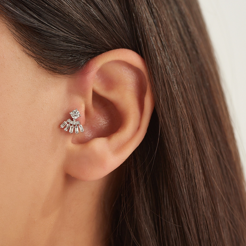 Enif 0.37 CT Baget Pırlanta Taşlı Beyaz Altın Piercing - Nev Jewellery (1)