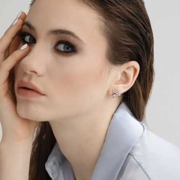 Enif Brown Pırlanta ve Baget Pırlanta Taşlı Beyaz Altın Küpe - Nev Jewellery (1)