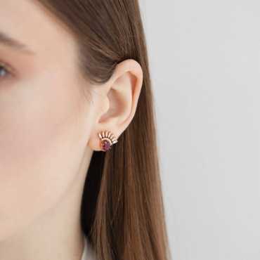 Enif Yakut ve Baget Pırlanta Taşlı Rose Altın Küpe - Nev Jewellery