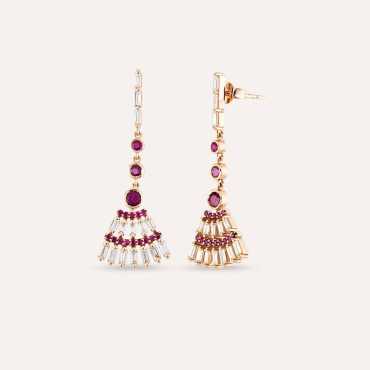 Enif Pırlanta ve Yakut Taşlı Rose Altın Küpe - Nev Jewellery