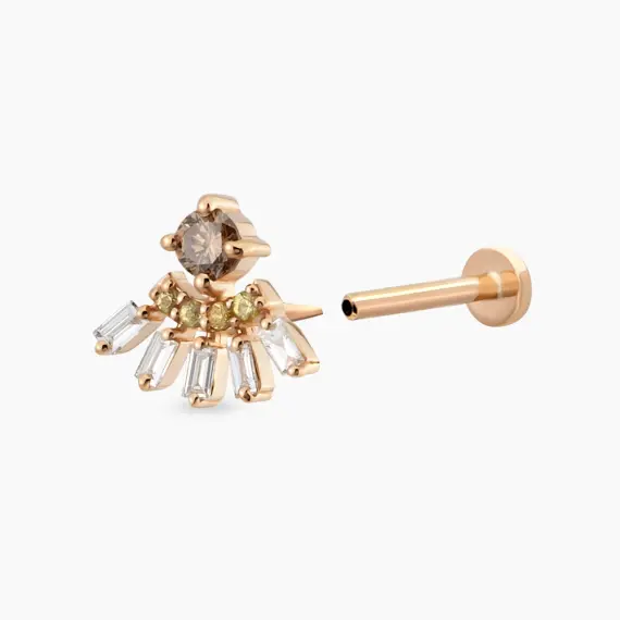 Enif Yellow Sapphire and Baguette Cut Diamond Rose Gold Piercing - 3
