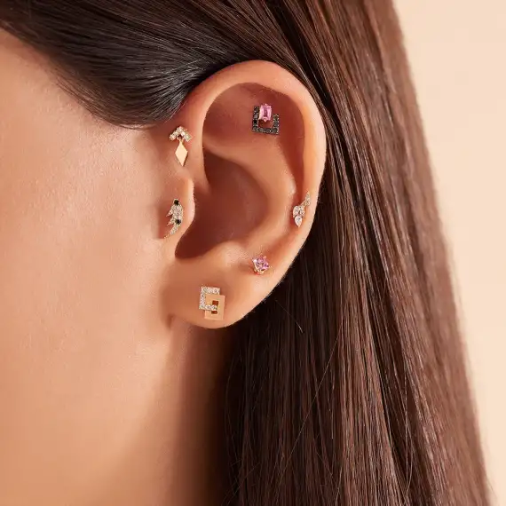 Jill Black Diamond and Pink Sapphire Rose Gold Piercing - 1