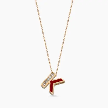 K Letter Diamond and Lily Enamel Rose Gold Necklace - Nev Jewellery (1)