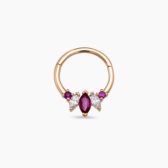 Karla Marquise Cut Ruby and Diamond Rose Gold Hoop Piercing - Nev Jewellery