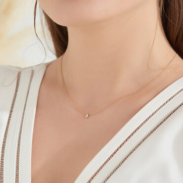 Kerr 0.03 CT Baguette Cut Diamond Rose Gold Pendant - Nev Jewellery (1)