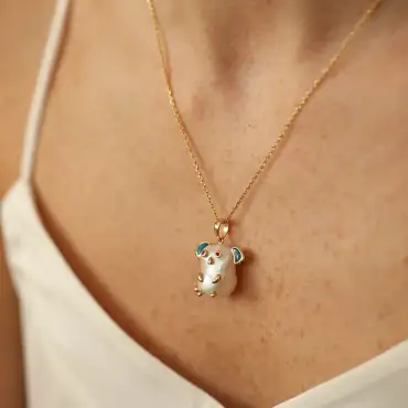 Koala Natural Pearl, Opal and Multicolor Sapphire Yellow Gold Necklace - Nev Jewellery (1)