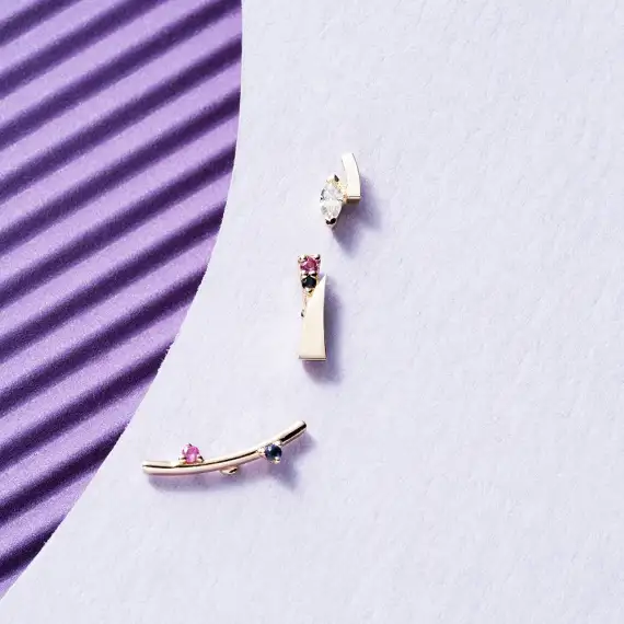 Koza Pink and Blue Sapphire Rose Gold Piercing - 3