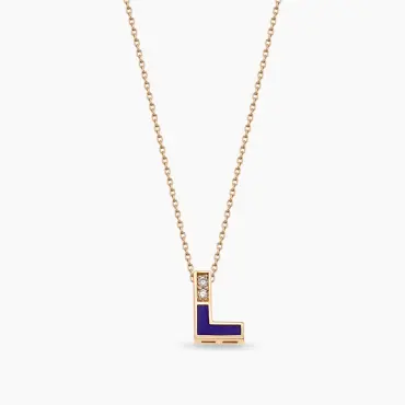 L Letter Diamond and Navy Blue Enamel Rose Gold Pendant - Nev Jewellery (1)
