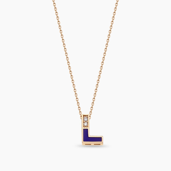 L Letter Diamond and Navy Blue Enamel Rose Gold Pendant - Nev Jewellery