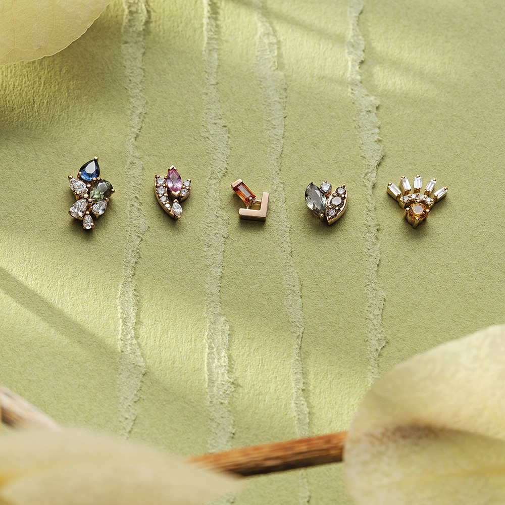 Laurel Green Sapphire and Brown Diamond Rose Gold Piercing - 3