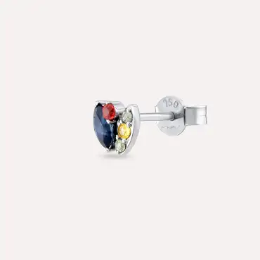Laurel Multicolor Sapphire White Gold Single Earring - Nev Jewellery (1)