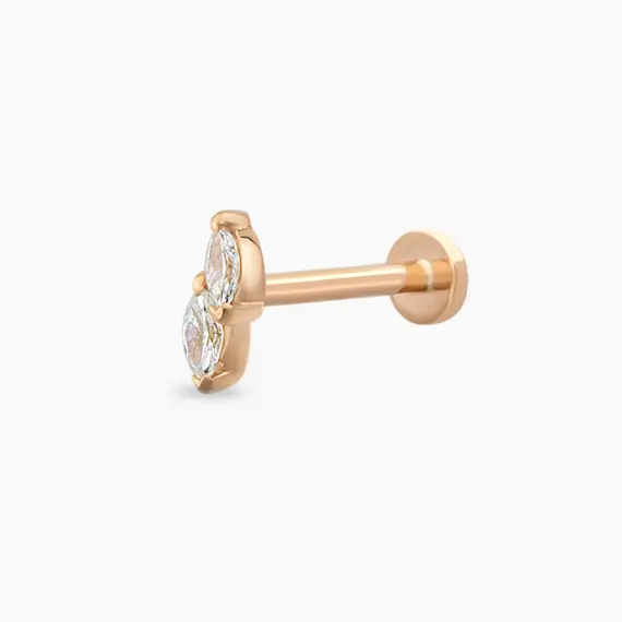 Leaf Marquise Cut Diamond Rose Gold Piercing - 4