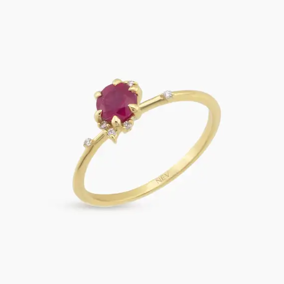 Leah 0.68 CT Ruby and Diamond Yellow Gold Ring - 2
