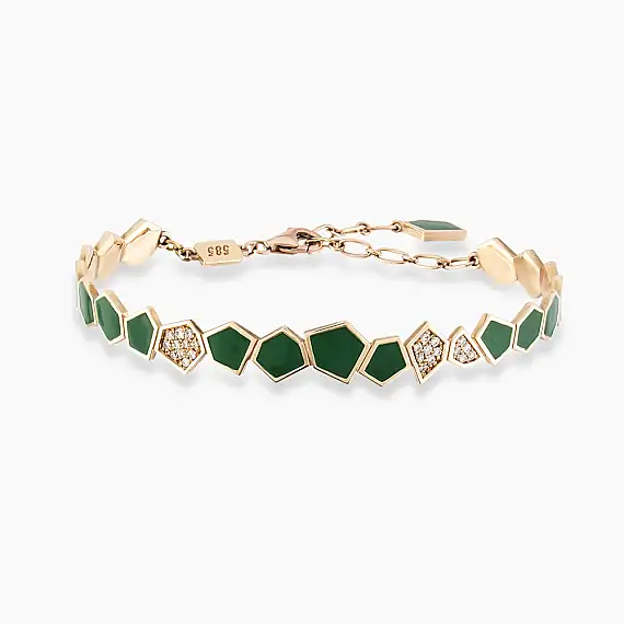 Lepton 0.15 CT Diamond and Green Enamel Bracelet - 2