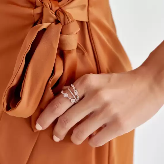 Lia 0.67 CT Pear and Baguette Cut Diamond Rose Gold Ring - 2