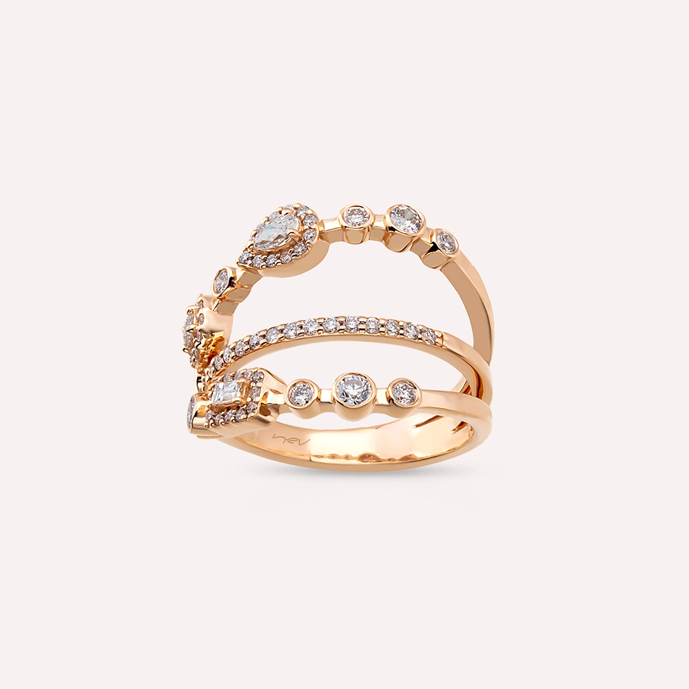 Lia 0.67 CT Pear and Baguette Cut Diamond Rose Gold Ring - 3