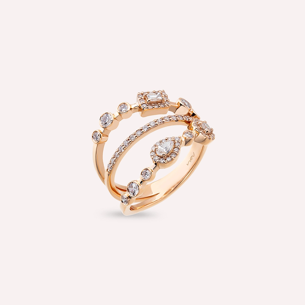 Lia 0.67 CT Pear and Baguette Cut Diamond Rose Gold Ring - 1