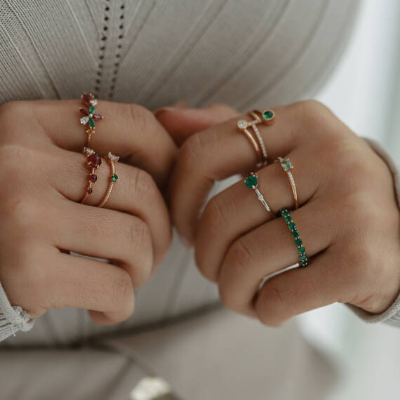 Lilia Diamond, Ruby and Emerald Rose Gold Ring - 5