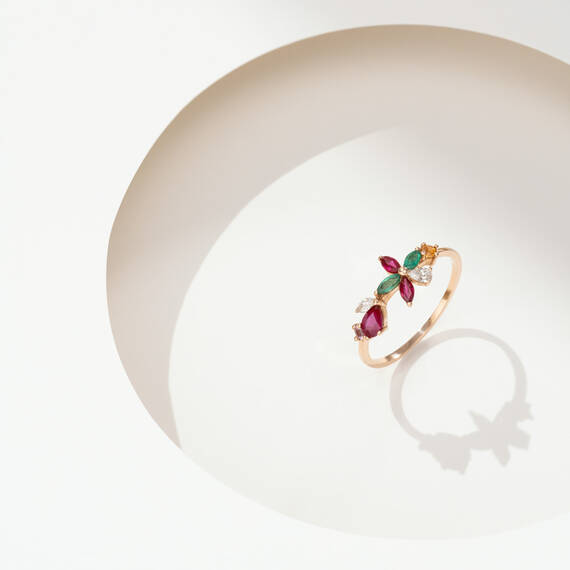 Lilia Diamond, Ruby and Emerald Rose Gold Ring - 3
