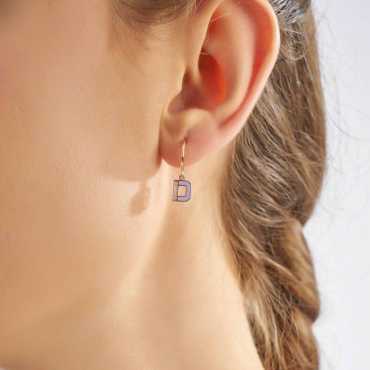 Lily Enamel and Diamond D Letter Single Dangling Earring - Nev Jewellery (1)