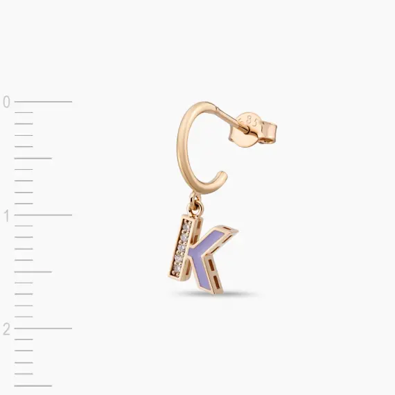 Lily Enamel and Diamond K Letter Single Dangling Earring - 3