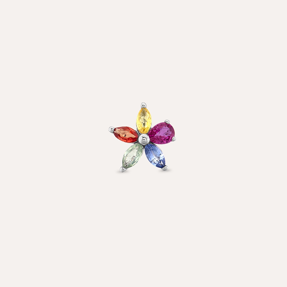 Linda 0.46 CT Ruby and Multicolor Sapphire White Gold Single Earring - Nev Jewellery (1)