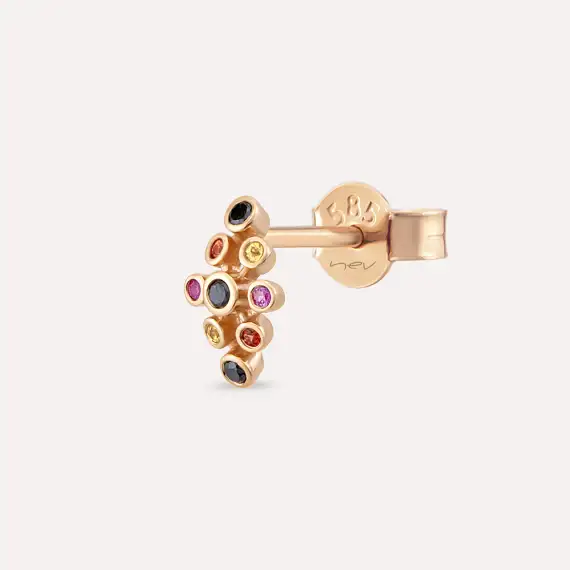 Lindi 0.14 CT Black Diamond and Multicolor Sapphire Rose Gold Earring - 1
