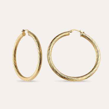 Linear Yellow Gold Hoop Earring - Nev Jewellery