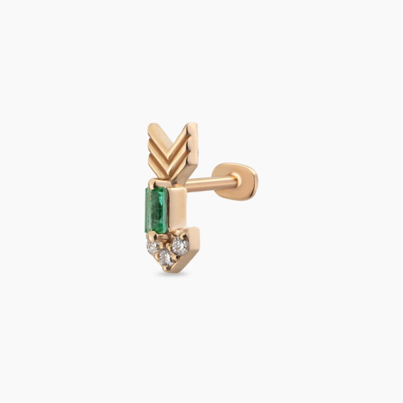 Little Arrow Diamond and Emerald Rose Gold Piercing - Nev Jewellery