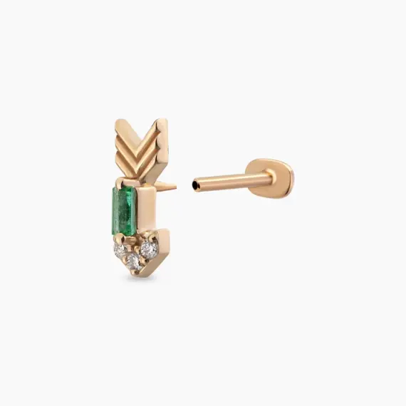 Little Arrow Diamond and Emerald Rose Gold Piercing - 4