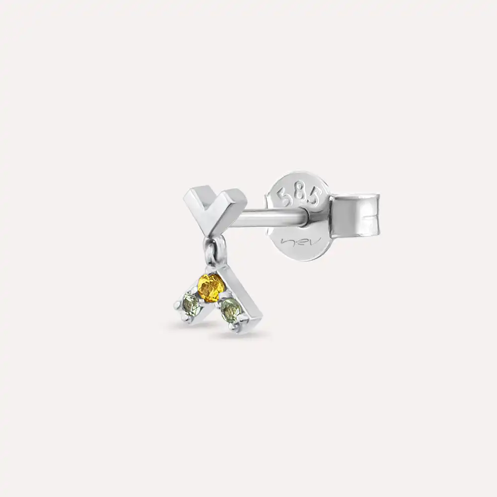 Liv Multicolor Sapphire White Gold Single Earring - 5