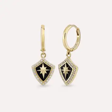 Lodestar Black Enamel Yellow Gold Earring - Nev Jewellery (1)